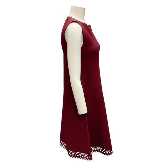 Alaia Burgundy Cut-Out Detail Sleeveless A-Line Viscose Knit Dress - Picture 2 of 4